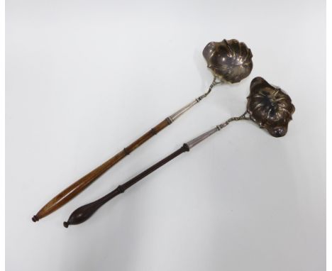 George II silver toddy ladle, with scalloped bowl and fruitwood handle, John Payne, London 1750 (a/f) and another of similar 