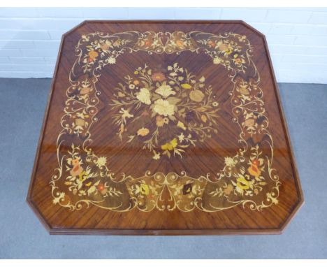 Italian marquetry games table, with lift off reversible top and interior, with boards for chess, backgammon and casino games,