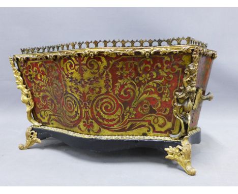 French boulle work planter, lead lined and of rectangular form, with outwept feet,  25 x 23cm 