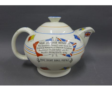 Crown Ducal Liberty &amp; Freedom, War Against Hitlerism teapot, 15cm 