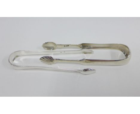 George III Scottish silver sugar tongs c1790 likely by James Wemyss and another set with shell bowls by William Hannay, Edinb