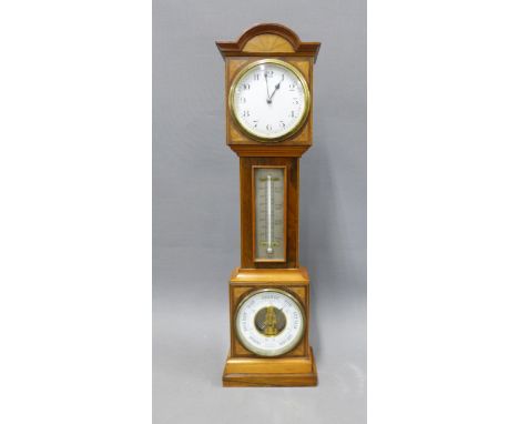 Miniature rosewood and satin inlaid longcase clock, barometer and thermometer, 47cm 