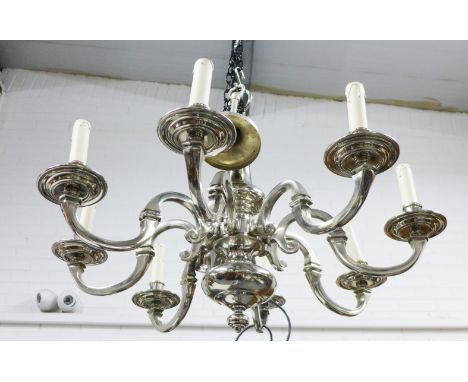Modern Dutch style silvered eight branch chandelier, approx 75cm x 50cm drop