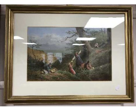A gilt framed picture depicting children playing in woodland, together with the companion piece (2)