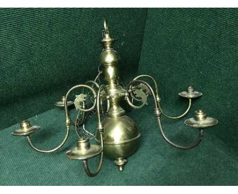 A brass six branch chandelier  
