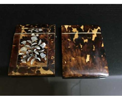 Two nineteenth century tortoiseshell card cases, one inlaid with Mother of Pearl (2)