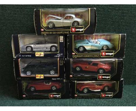 Seven Burago and Maisto mid scales die cast vehicles - Ferrari 250 GTO etc 