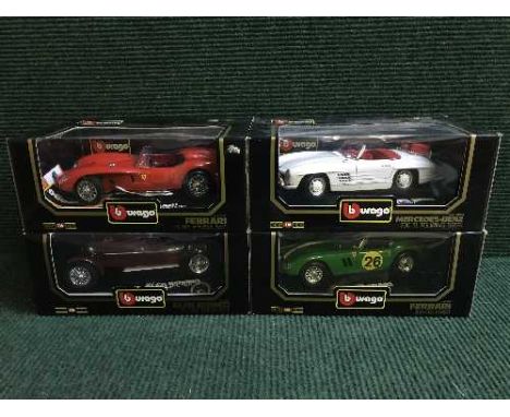 Four boxed large scale Burago die cast vehicles - Ferrari 250 GTO,  etc 