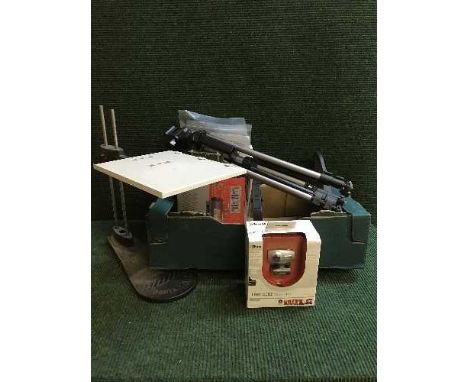A boxed Yamaha Portatone keyboard, box of camera, tripods, router, wireless web cam etc 