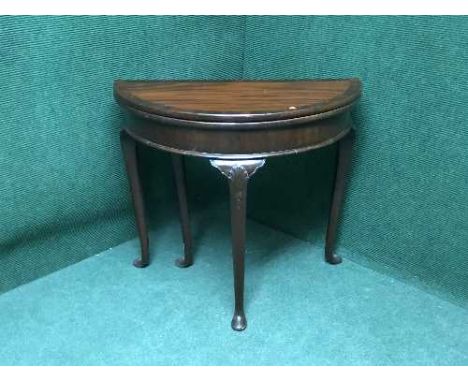 A Georgian style d-shaped mahogany pad foot card table, width 85 cm 