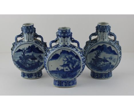 A collection of three Chinese 19th cent porcelain Moonflasks (3)