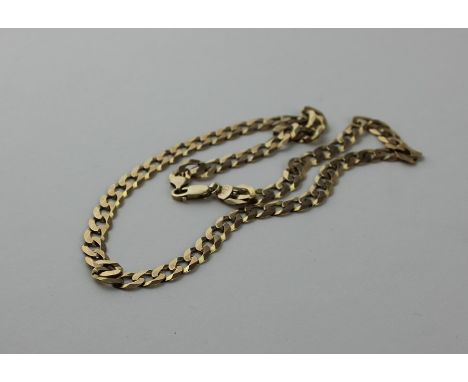 A 9ct. gold link chain,&nbsp;formed from faceted flat ovoid links, with lobster claw clasp, impressed "375", length 51cm. (23