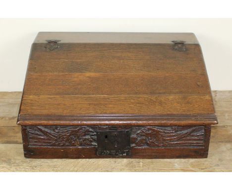 An 18th century English bible box together with a tea caddy and cutlery