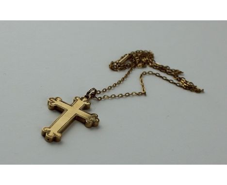 A Swedish 18ct. yellow gold cross, having trefoil terminals and incised and engraved border, height 37mm, the bail impressed 