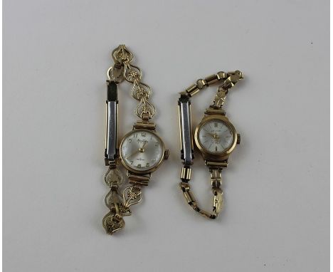 A Legion 9ct. gold ladies' wrist watch, manual movement, having signed silvered circular dial with gold baton hour markers, 1