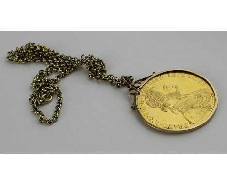 A 1915 Austrian 4 Ducat gold coin, (official re-strike), obverse depicting Franz Joseph I, 40mm diameter, fineness 0.986, app