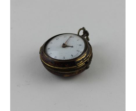 A George III Jno. Ferrill Pain (London) gilt brass and tortoiseshell pair-cased fusee pocket watch, having domed white enamel