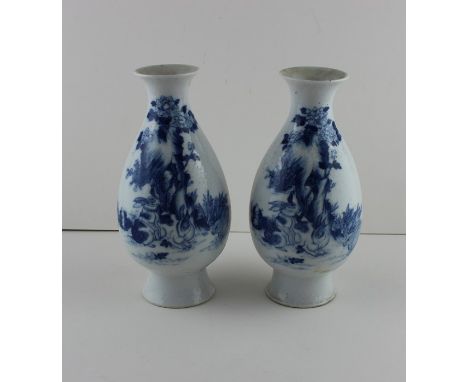 A pair of early 20th century Chinese porcelain vases, decorated with rabbits among foliage to side with poem, height 18.5cm. 