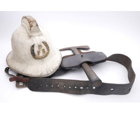 Mid 20th century Dublin Fire Brigade, Station Officer's white fire helmet and fire axe.Issued to Paddy Gordon, Station Office