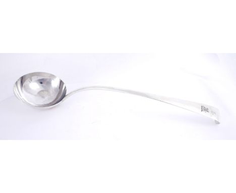 A George III Irish silver soup ladle, by Michael Keating.Old English pattern with plain bowl, the hook-end handle engraved wi