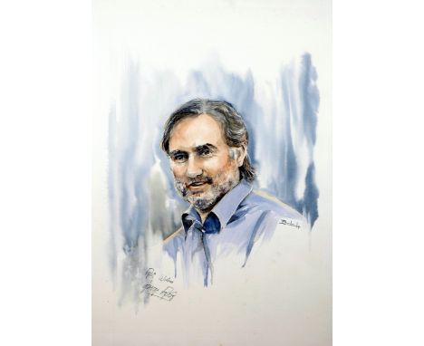 George Best by Barbara Hartigan, watercolour portrait signed by the artist and sitter.A head and shoulders portrait of Best, 
