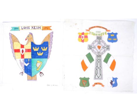 1970-1972 Internees' Prisoner Art, Long Kesh, including by one of the 14 'Hooded Men'.Three decorated handkerchiefs, a handke