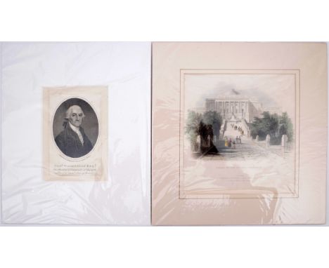 1798-1840s Portrait of George Washington and views of Washington DC and environs by Bartlett.A stipple engraving 'by K. Macke