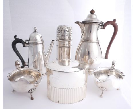 A collection of George V silver wares by Asprey, Mappin and Webb and Adie.A hot water jug, Birmingham, 1923, Adie Bros.; a sm