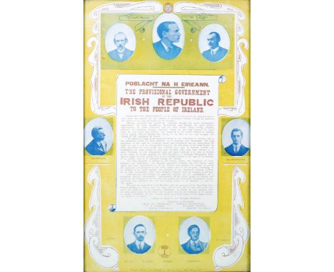 Commemorative Proclamation of the Irish Republic by Lee Press, Cork and a signed photograph of Eamon de Valera.Centred by a r