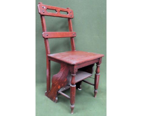 Late 19th century gothic style oak piecework decorated metamorphic chair/library step. Approx. 91 x 45 x 43cms
reasonable use