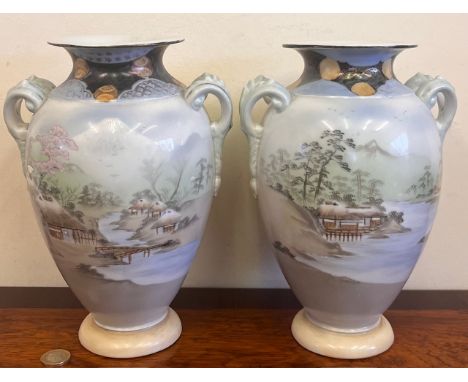 PAIR OF JAPANESE VASES IN THE NORITAKE MANNER, APPROX 26cm HIGH