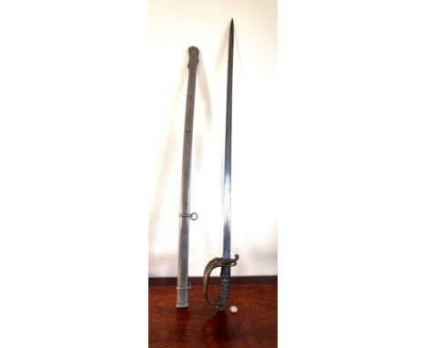 EARLY 20th CENTURY DRESS MILITARY SWORD AND METAL SCABBARD, BLADE APPROX 81.5cm LONG
BLADE CHIPPED