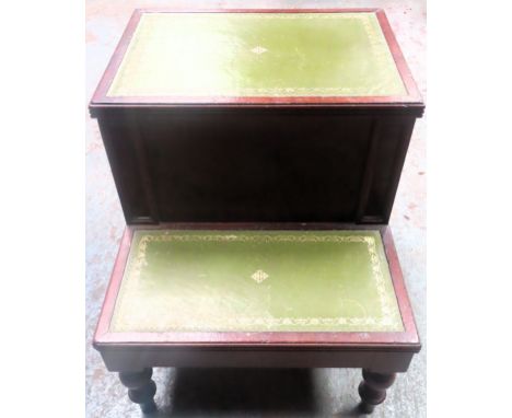 Early 20th century mahogany step form bedroom commode with lift up top. Approx. 45 x 44 x 54cms
appears reasonable with scuff