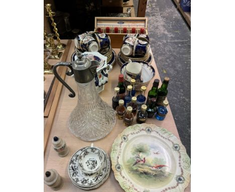 A part tea service together with miniatures including Bols, Coconut Liqueur etc, W J Bush & Company Ltd boxed food colourings