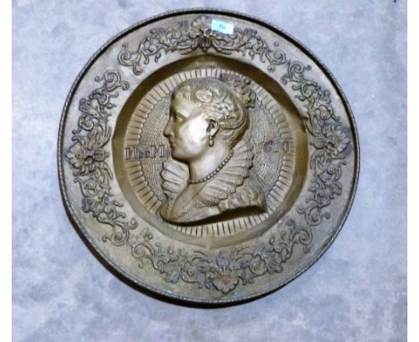 A brass portrait charger of Mary De Medina