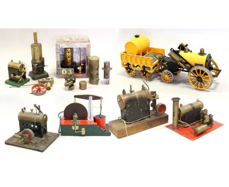 Various Live Steam Stationary Engines including a Wilesco D3 (boxed) a beam engine and others; also included a Hornby Stephen