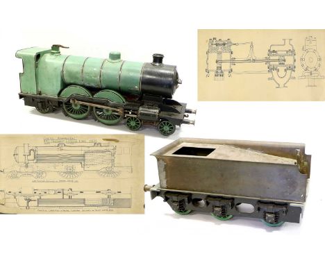 Kit/Scratch Built 3 3/4" Gauge Live Steam Atlantic Locomotive course scale, with 6-wheel tender (locomotive simply painted in