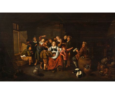 Attributed to&nbsp;Jan Havicksz Steen (Leiden, Netherlands, circa 1626 - 1679)&nbsp;"Tavern Interior".Oil on panel. Signed.60