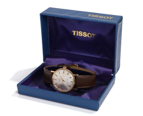 Tissot Seastar Seven 9 carat gold gentleman's wristwatch, the signed mother of pearl effect dial with baton markers, manual w