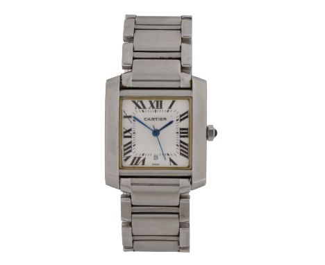 Cartier Tank Francaise gentleman's stainless steel wristwatch, ref. 2301, case no. CC708177, the signed engine turned dial wi