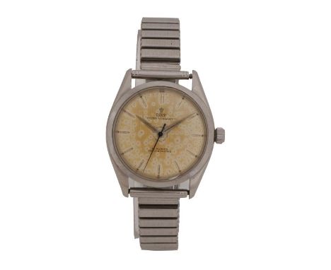 Tudor Oyster "Elegante" gentleman's wristwatch, the signed linen effect dial with baton markers, manual wound, the case 34mm 