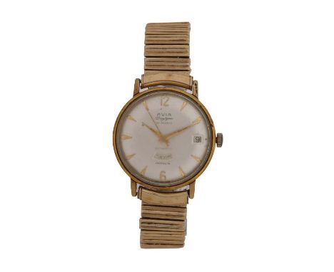 Avia Daytyme gentleman's gilt cased wristwatch, the signed silver dial with Arabic and baton markers, date aperture at the th