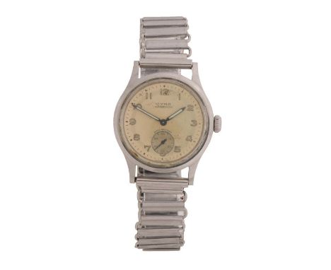 Cyma Waterproof gentleman's stainless steel wristwatch, the signed cream dial with Arabic numerals and subsidiary seconds dia