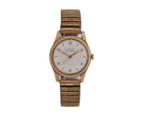 Tissot Antimagnetic 9 carat gold gentleman's wristwatch, the signed white dial with Arabic and triangular markers, manual wou