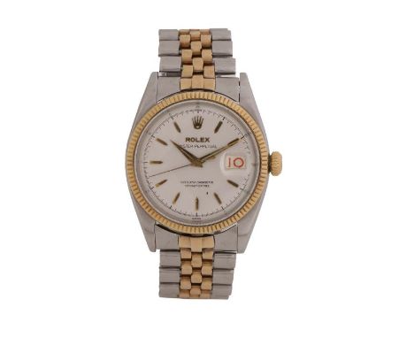 Rolex Oyster Perpetual bi-metal gentleman's wristwatch, ref 6605, serial no. 278521, circa 1957, the signed white dial with b