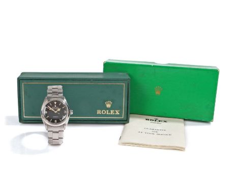 Rolex Oyster Perpetual Explorer gentleman's wristwatch, ref 5500, serial number 1112591, circa 1965, the signed black dial wi