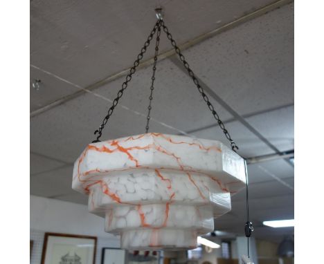 An Art deco glass ceiling light shade, H.18 W.35 D.35cm 