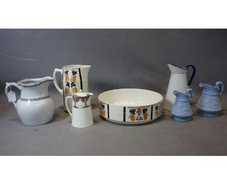1970's jug and basin together with five other jugs 