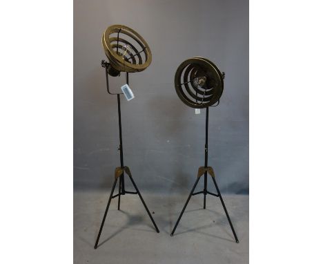 A pair of industrial style spot light standard lamps, battery operated, H.132cm 