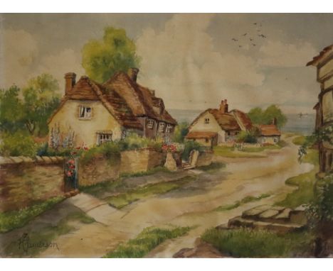 F E JamiesonCottages on a lane WatercolourSignedTogether with a collection of paintings and prints